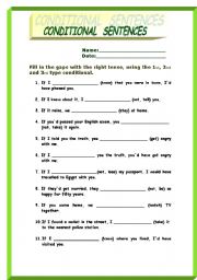 English Worksheet: 1st, 2nd & 3rd type conditional sentences