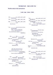 English Worksheet: Teaching through Songs - She loves you - Simple Present Exercise