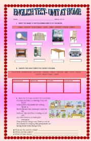 English worksheet: AT HOME WORKSHEET