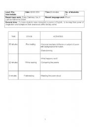 English worksheet: a poetry (poem) lesson plan with worksheets