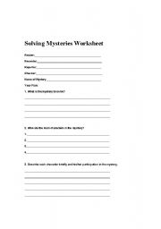 English Worksheet: SOLVING A MYSTERY WORKSHEET