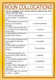 English Worksheet: Noun collocations 1