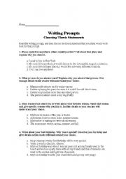 English Worksheet: Writing Prompts- Choosing Thesis Spatements