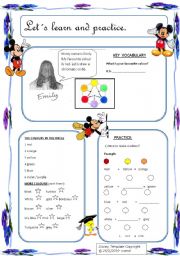 English worksheet: Lets learn and practice the colours