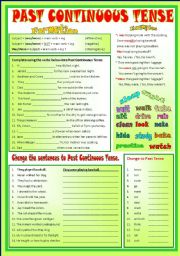 English Worksheet: PAST CONTINUOUS TENSE  - (B/W) & Keys