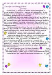 Kids tips for working parents) text for reading ))))) Part 2