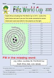 English Worksheet: Fifa World Cup Word-spiral