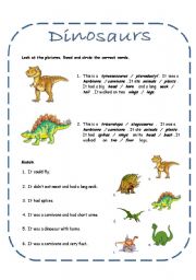 English Worksheet: Dinosaurs activities including a song (4 pages + answer key)