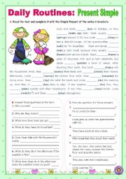 English Worksheet: Daily Routines   -  Present Simple  -  Context: on Holidays
