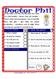 English Worksheet: Reading comprehension test. Theme (Doctors)