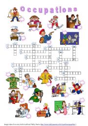 English Worksheet: Occupations - crossword (editable + key)