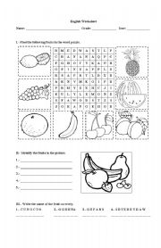 English Worksheet: Fruits, fruits and fruits...!!!