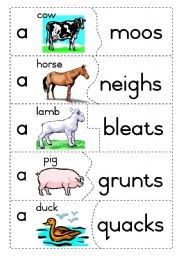 English Worksheet: Farm animal sounds - puzzle game