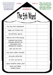 THE 5TH WORD; VOCABULARY GAME; WORD ASSOCIATION ACTIVITY; FUN CLASSROOM COMPETITION; fully editable speaking and listening activity; good for adults, too!! :)