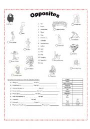 English Worksheet: opposites