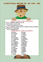 English Worksheet: ADJECTIVES ENDING IN -ED AND -ING (3 PAGES)