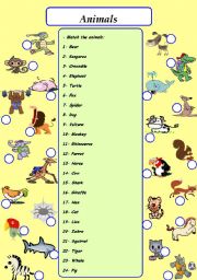 English Worksheet: Animals