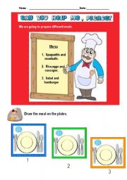English Worksheet: help the cook to prepare different meals 1/2,