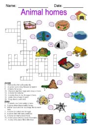 English Worksheet: Animal Homes crossword