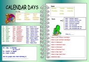 English Worksheet: Dates and Calendar Days