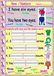 English Worksheet: Have  /  Numbers