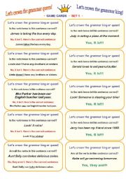 LET´S CROWN THE GRAMMAR QUEEN OR KING! • FUN CLASSROOM CHALLENGE • CARD GAME • fully editable speaking and listening activity • 30 cards (SET 1) • clear ´how-to-play´ instructions included :))))