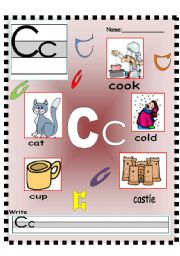 English Worksheet: Letter Cc Vocabulary poster and Writing worksheet