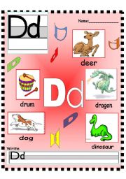 Letter Dd -Ee - Ff  Vocabulary poster and Writing worksheet