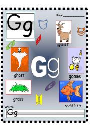 English Worksheet: Letter Gg - Hh Vocabulary poster and Writing worksheet