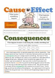 English Worksheet: Reading: Cause, Effect, Consequences with Definition