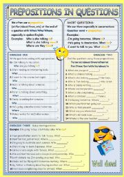 English Worksheet: PREPOSITIONS IN QUESTIONS