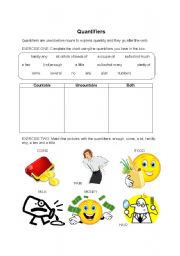 English Worksheet: Quantifiers: much, many, any, a lot of, a few, etc.