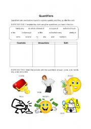 English worksheet: Quantifiers: much, many, any, a lot of, a few, etc.