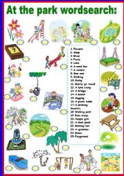English Worksheet: at the park wordsearch