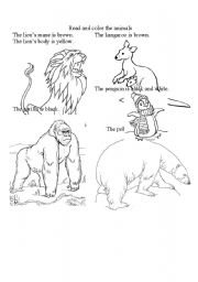 English worksheet: Coloring Animals!