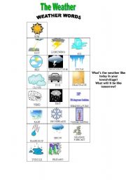 English Worksheet: Weather words: pictionary