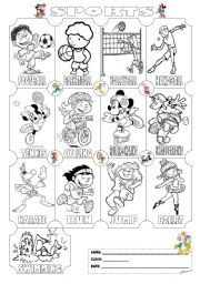 English Worksheet: Sports Pictionary (Colouring Worksheet)