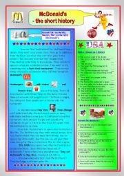 English Worksheet: McDonalds - the short history & the key (fully editable)