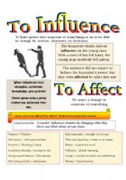 English Worksheet: Reading Comprehension + Vocab: Influence and Affect