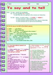 English Worksheet: TO SAY AND TO TELL