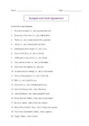 English Worksheet: Subject and Verb Agreement