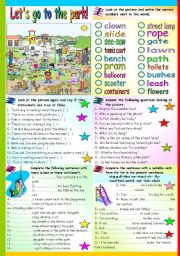 English Worksheet: LET�S GO TO THE PARK! (KEY+B&W VERSION INCLUDED)