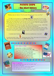 English Worksheet: Potato chips - the short history & key (fully editable)