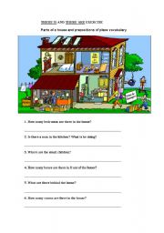 English Worksheet: There is and There are activity with parts of the house