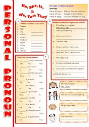 English Worksheet: Personal Pronoun - (B/W)