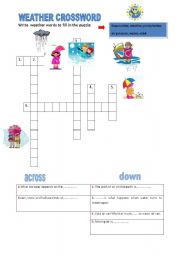 English worksheet: weather crossword