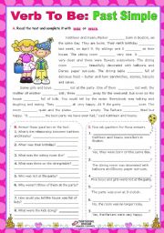 English Worksheet: Verb To Be - Simple Past  (was/ were)