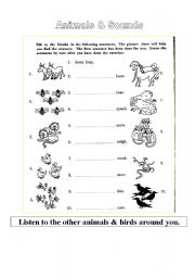 English worksheet: What do the animals say?