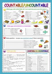 English Worksheet: COUNTABLE/UNCOUNTABLE NOUNS