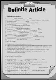 English Worksheet: Definite Article